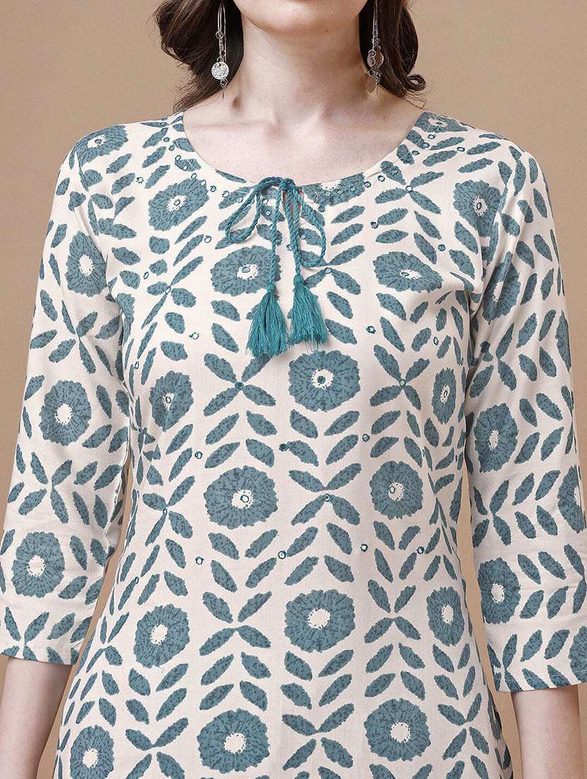 white printed kurta & pant set - 21295641 -  Standard Image - 5