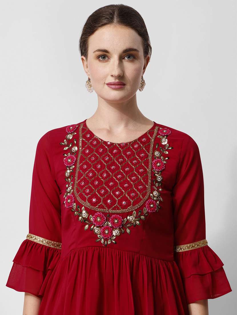 red self design kurta & sharara set - 21295658 -  Standard Image - 3