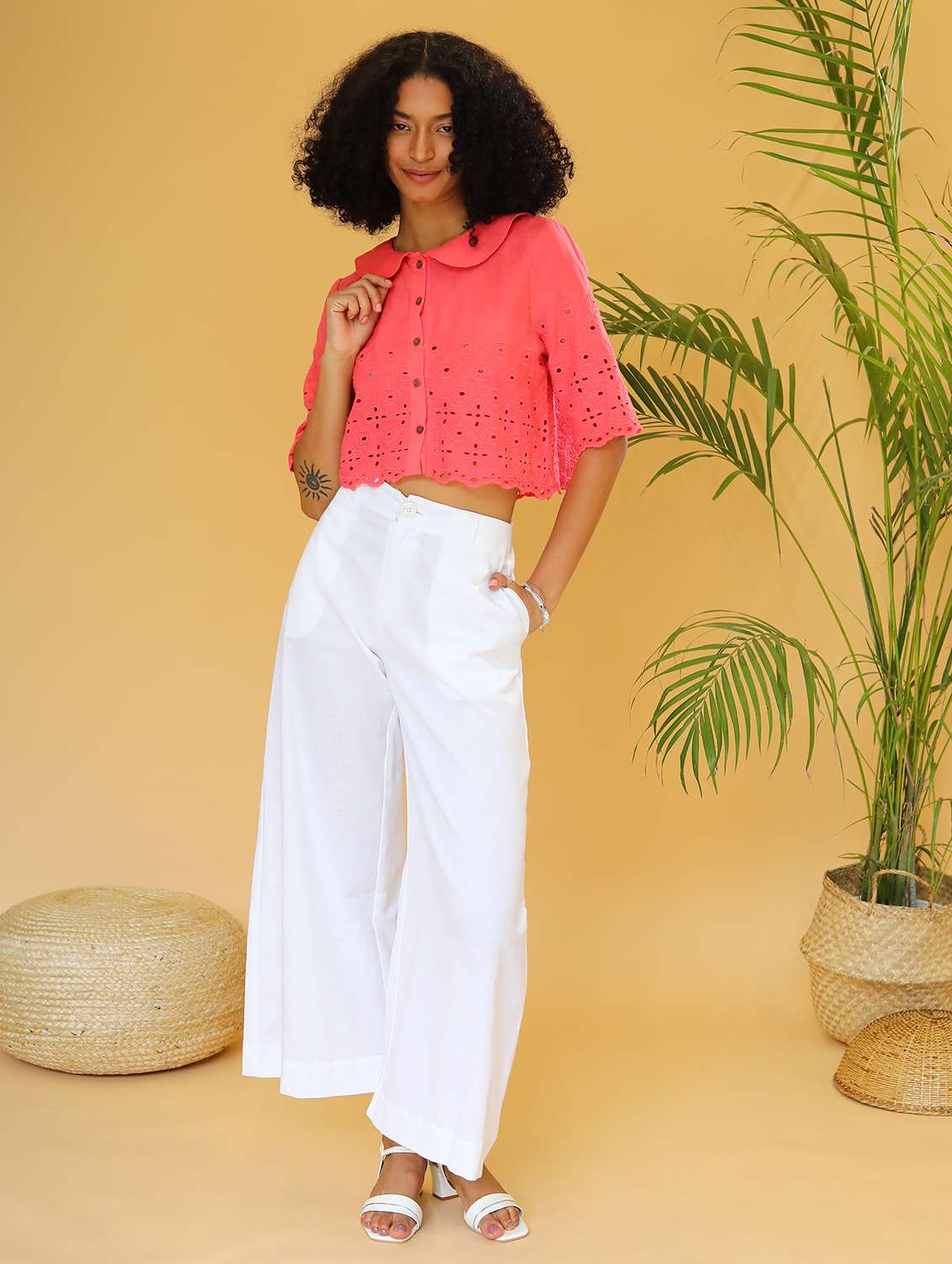 women peter pan collar schiffli shirt style top - 21295707 -  Standard Image - 3