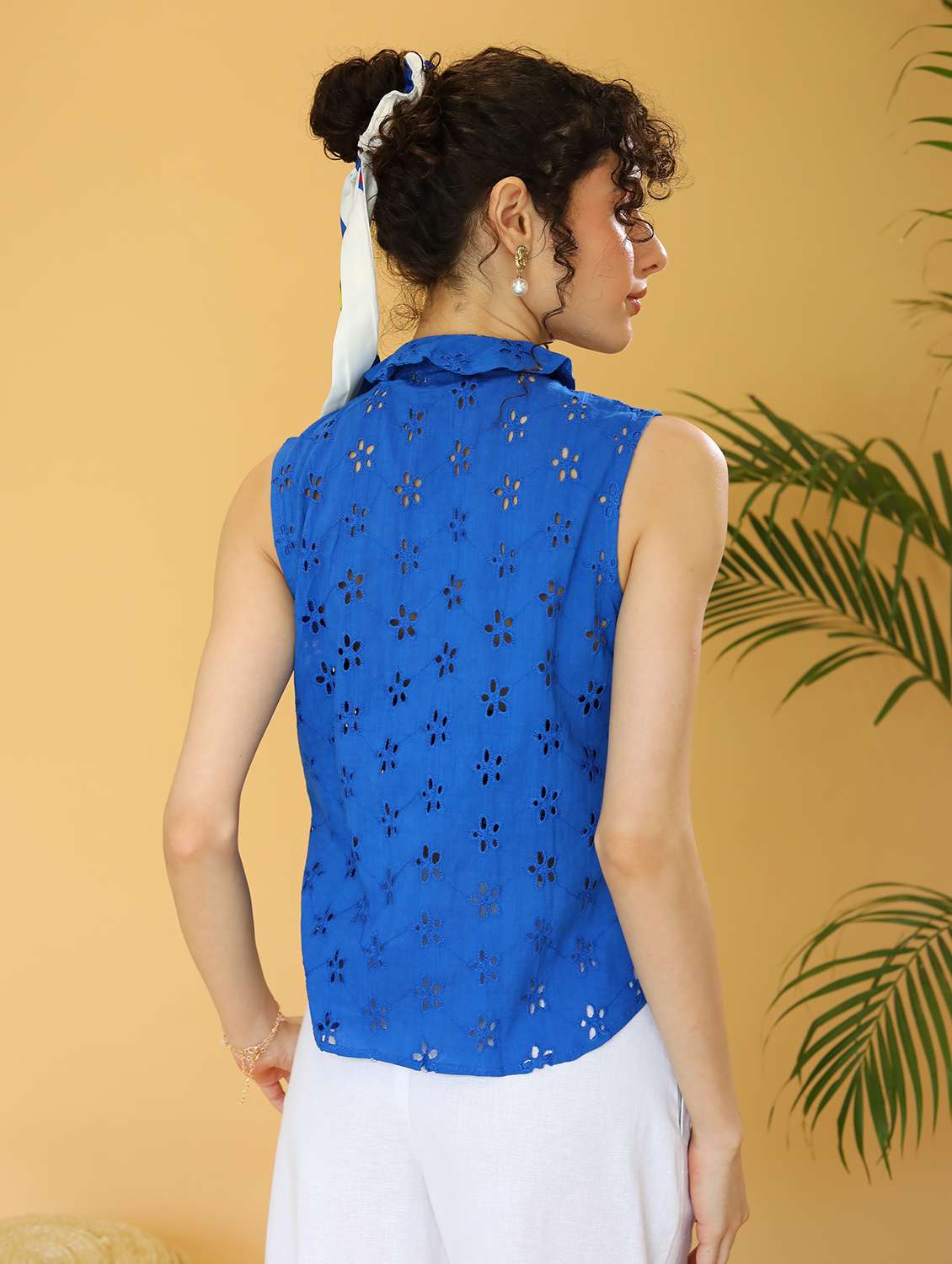 women blue schiffli shirt style top - 21295711 -  Standard Image - 3