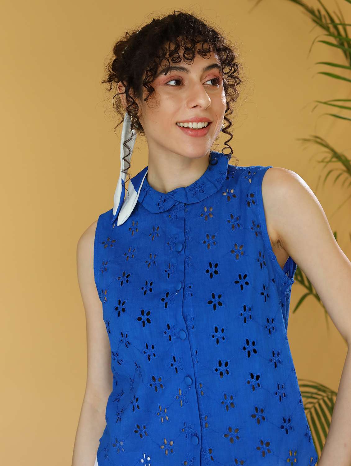 women blue schiffli shirt style top - 21295711 -  Standard Image - 5