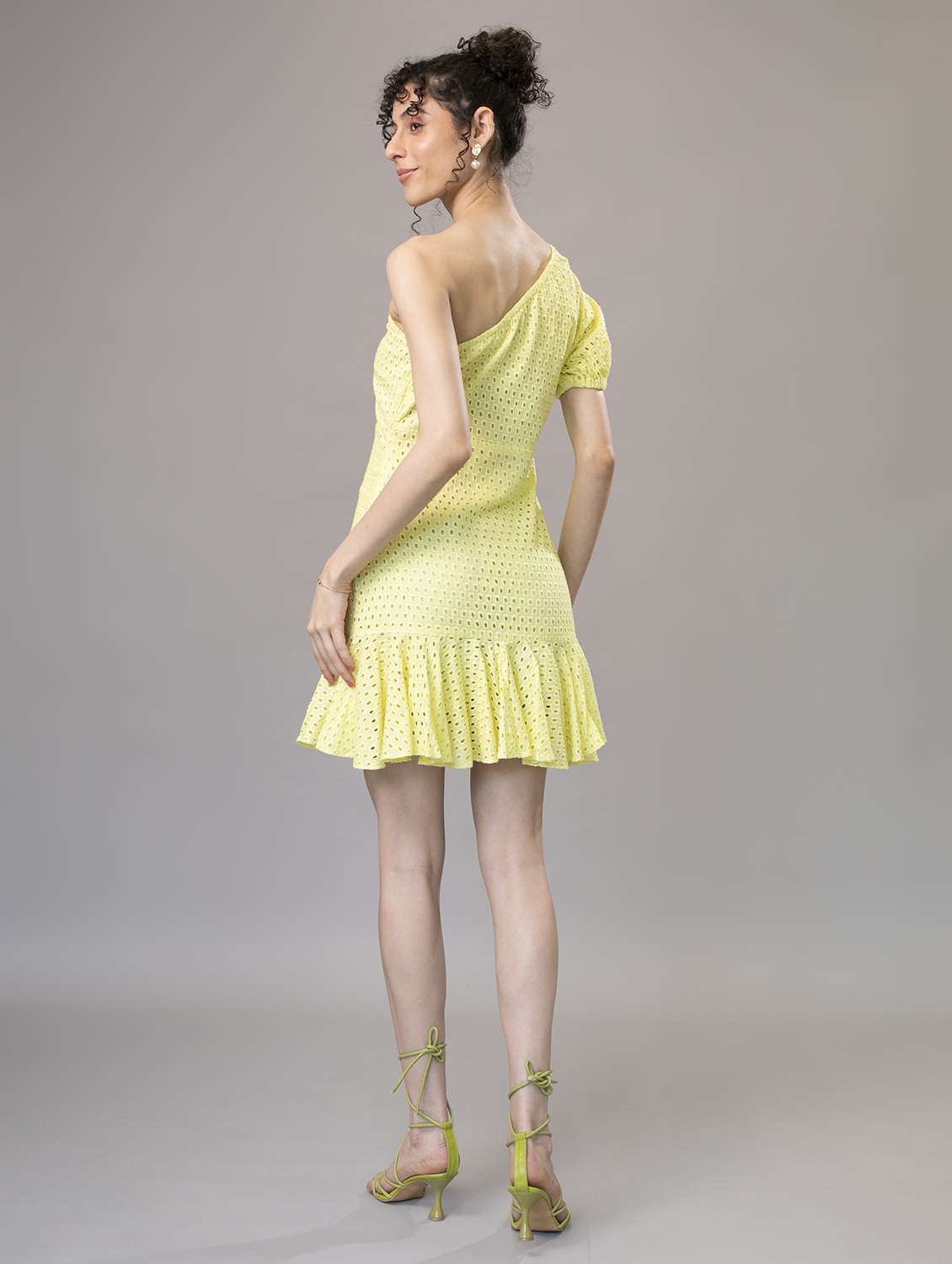 women single shoulder schiffli tiered dress - 21295810 -  Standard Image - 3