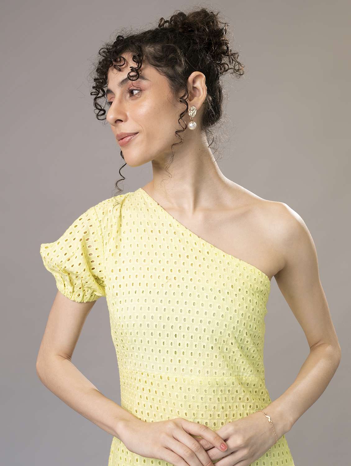 women single shoulder schiffli tiered dress - 21295810 -  Standard Image - 5