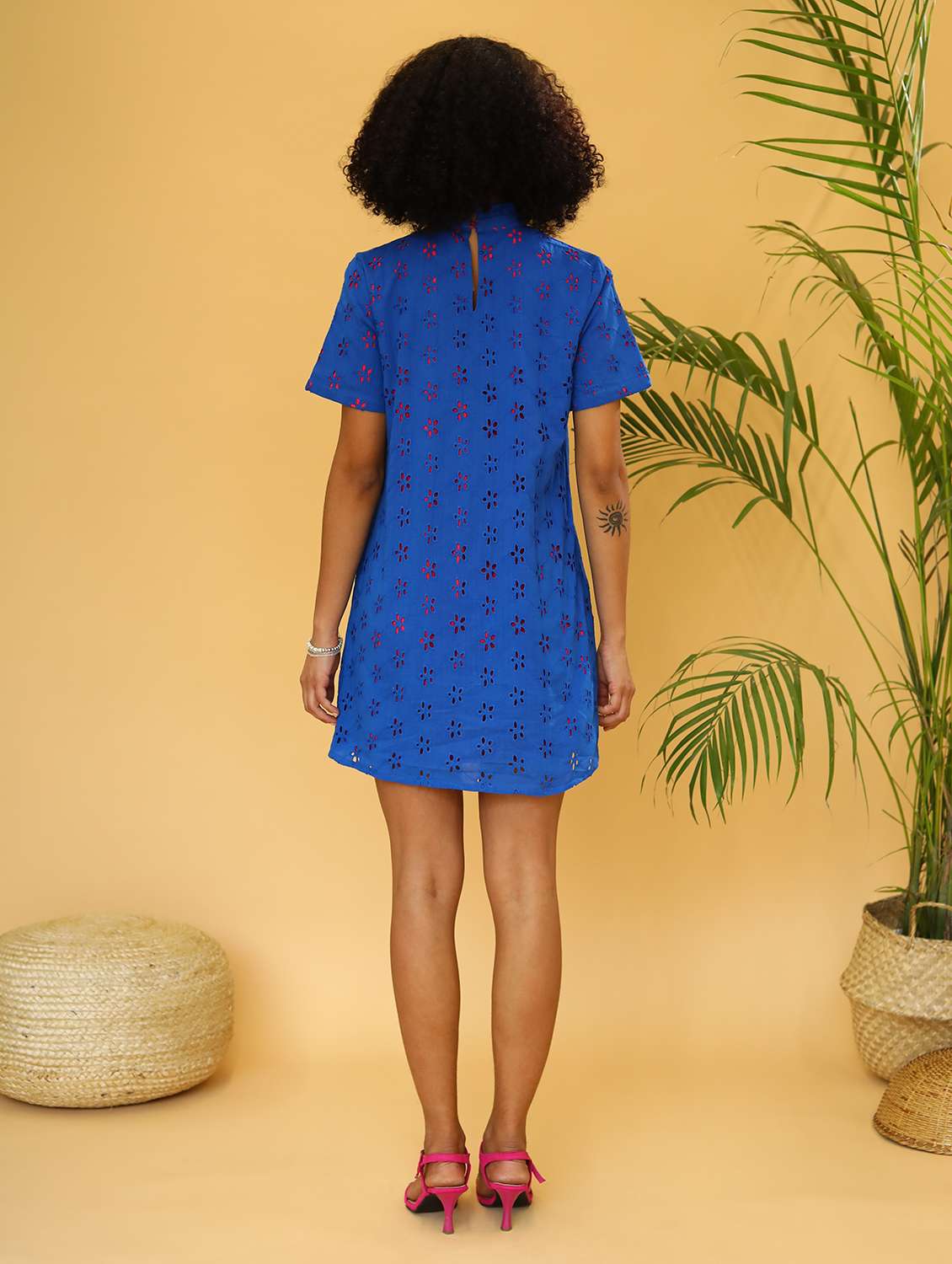 women blue schiffli a-line dress - 21295820 -  Standard Image - 3