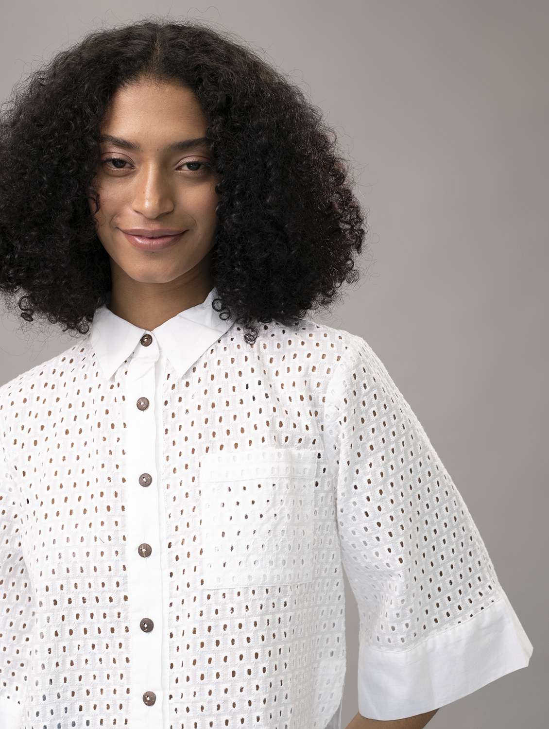 women schiffli collared crop boxy shirt  - 21295826 -  Standard Image - 5