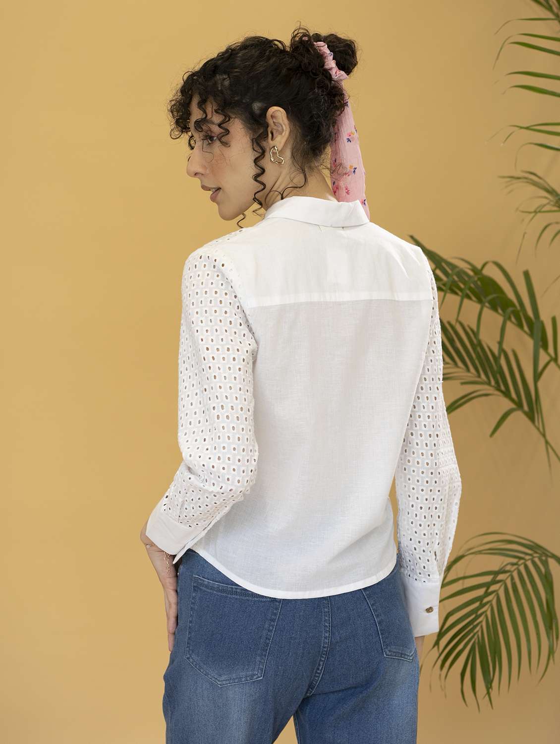 women optic white schiffli regular shirt - 21295828 -  Standard Image - 3