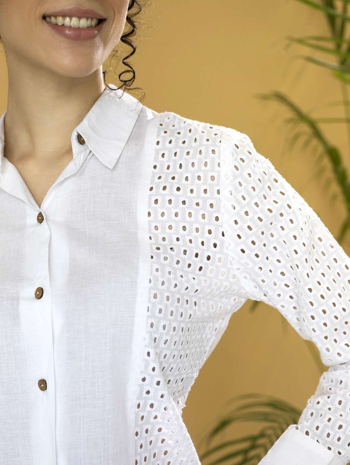 women optic white schiffli regular shirt - 21295828 -  Standard Image - 5