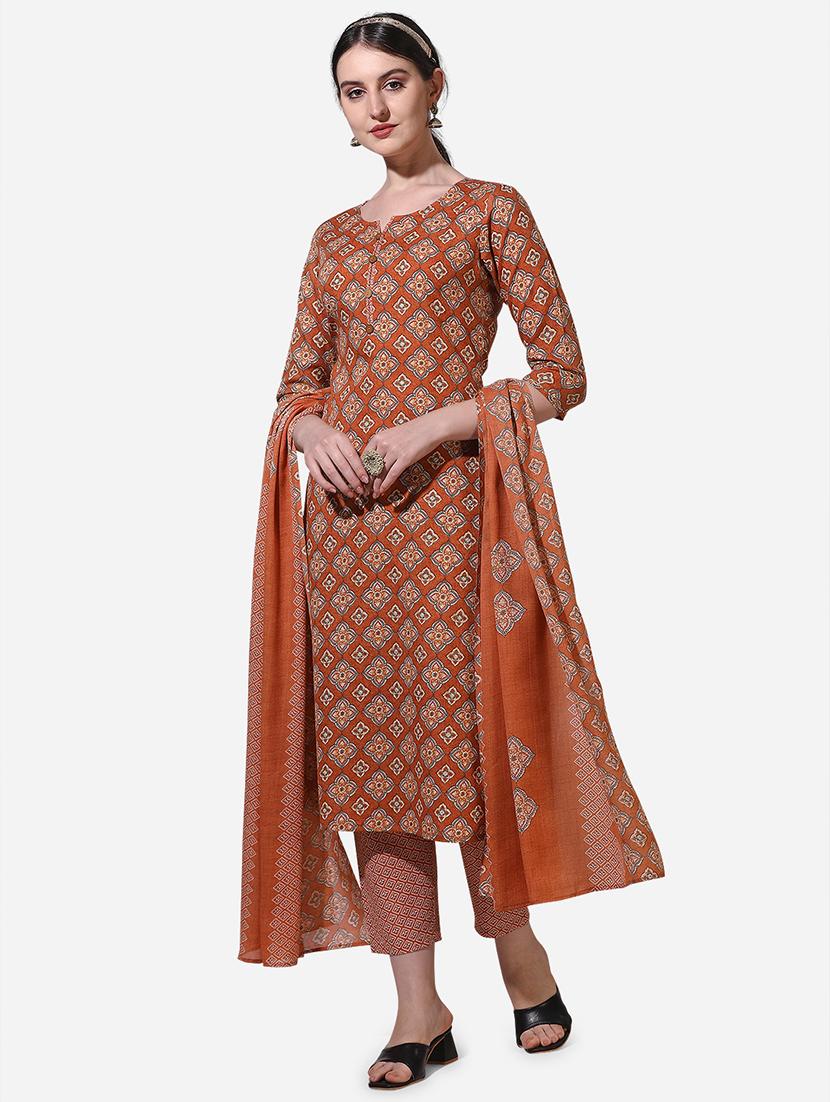 rust printed suit set - 21295882 -  Zoom Image - 0