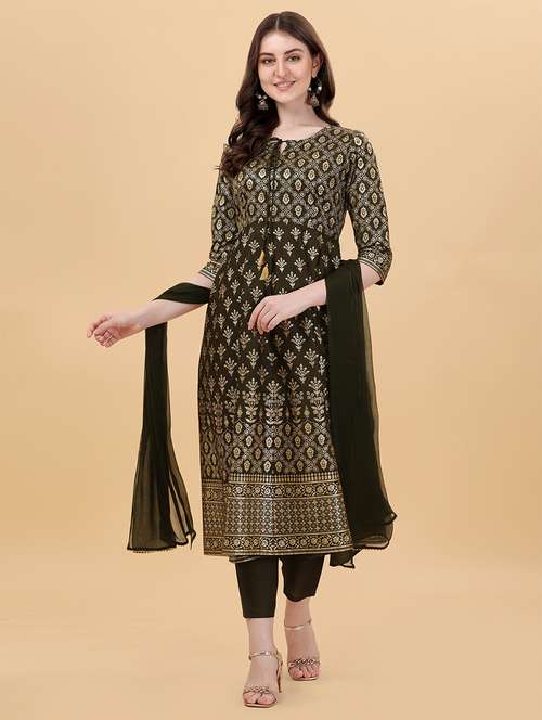 women three quarter sleeve kurta pant with dupatta set - 21295997 -  Standard Image - 0