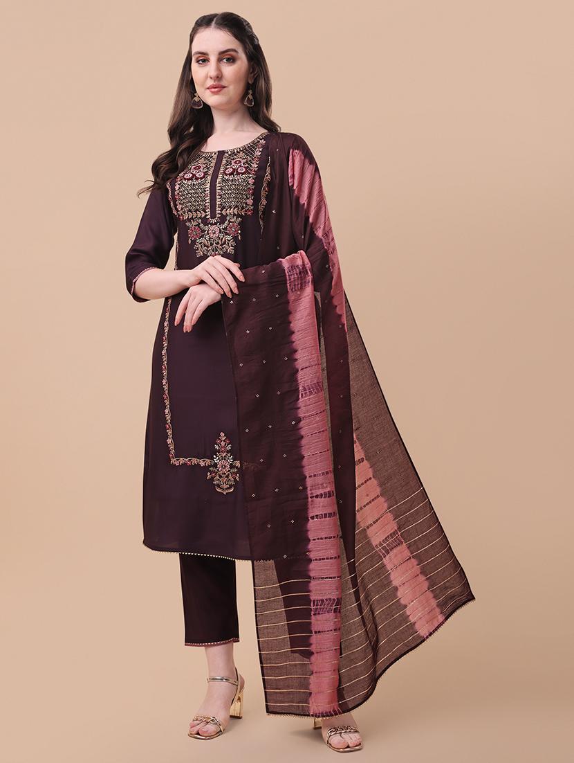 purple self design kurta & dupatta set - 21296012 - Zoom Image - 0