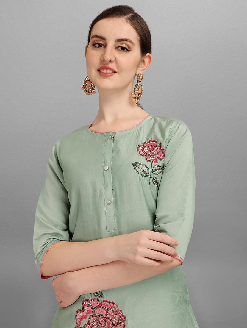 green self design kurta & dupatta set - 21296064 - Standard Image - 3