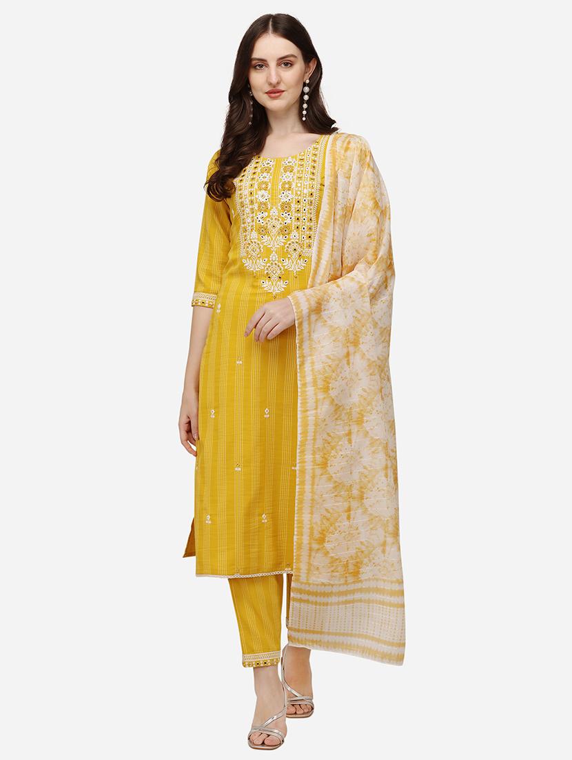 yellow printed kurta & dupatta set - 21296068 - Zoom Image - 0