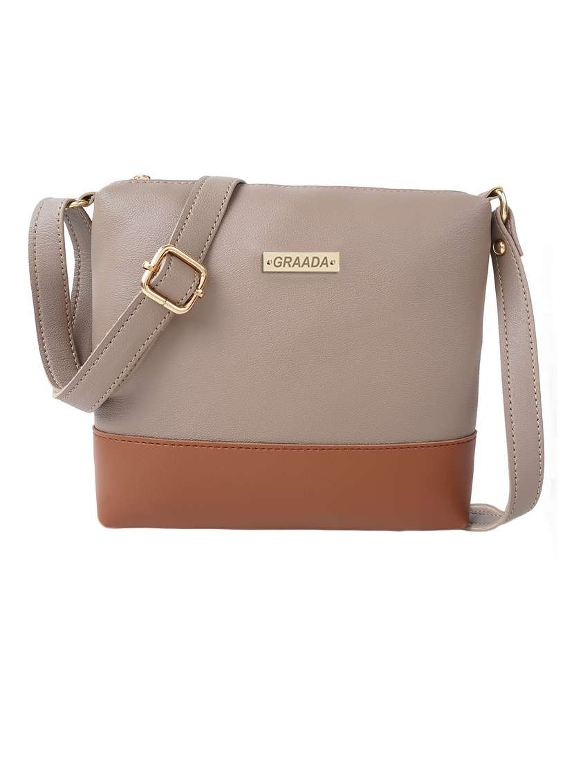nude brown leatherette sling bag