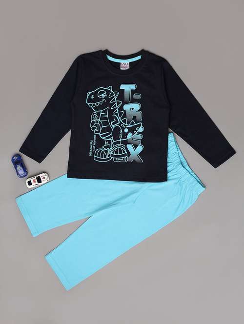 kids navy blue cotton t-shirt & pajama set - 21296851 - Standard Image - 0