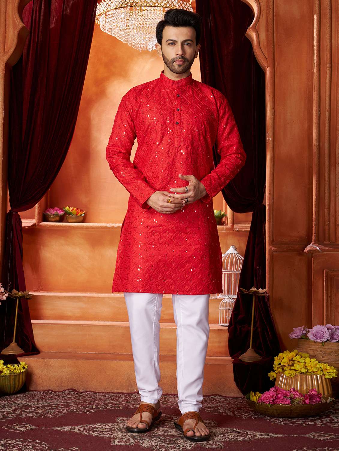 men embroidered cotton long kurta - 21297245 - Zoom Image - 0