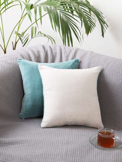 set of 2 green cushion covers with filler