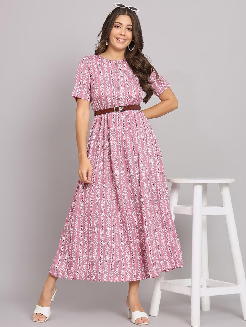 pink crepe aline dress - 21297305 - Standard Image - 3