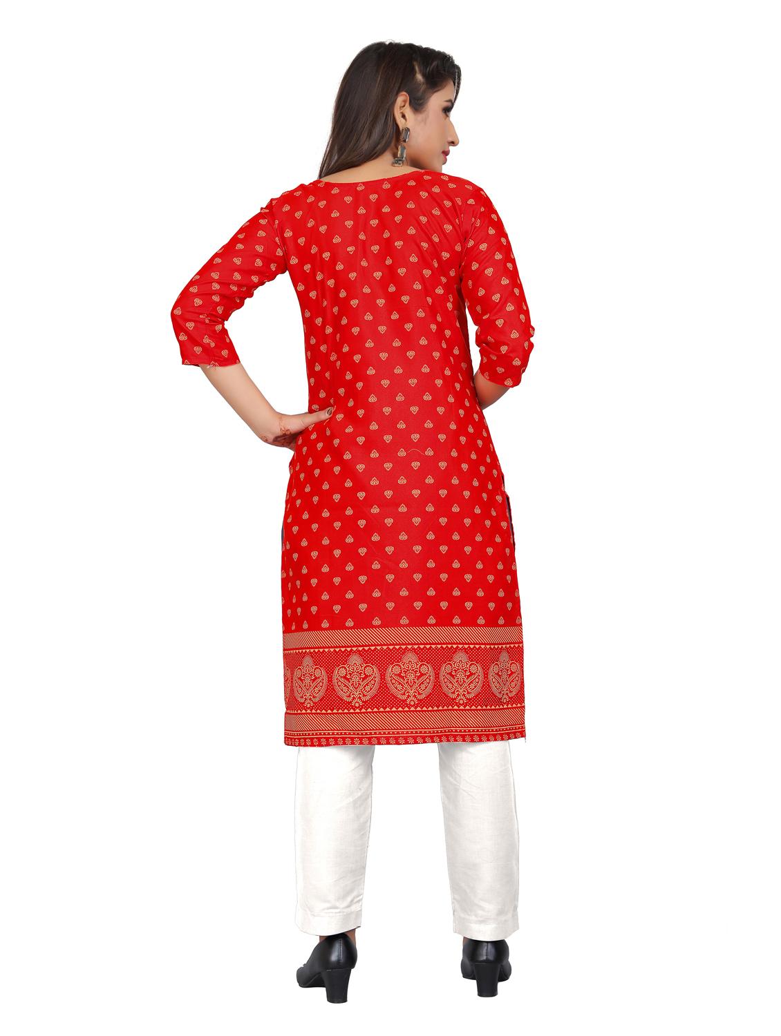 red polyester straight kurta - 21297533 - Standard Image - 3