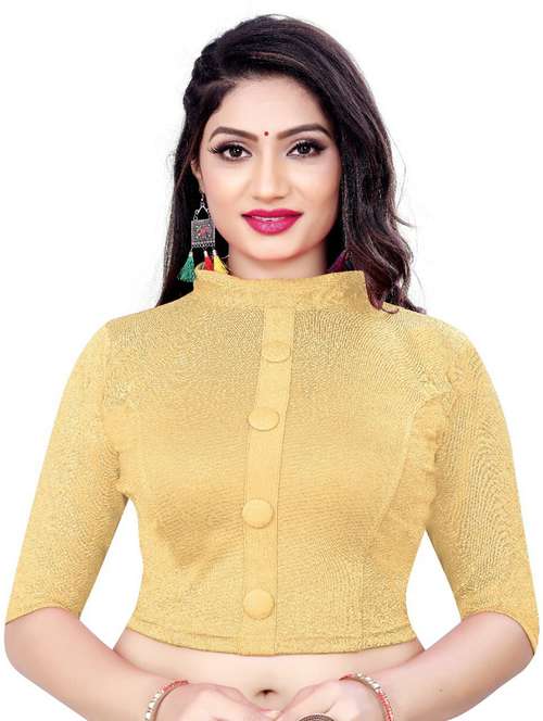 yellow mock neck self design blouse - 21302745 -  Standard Image - 0