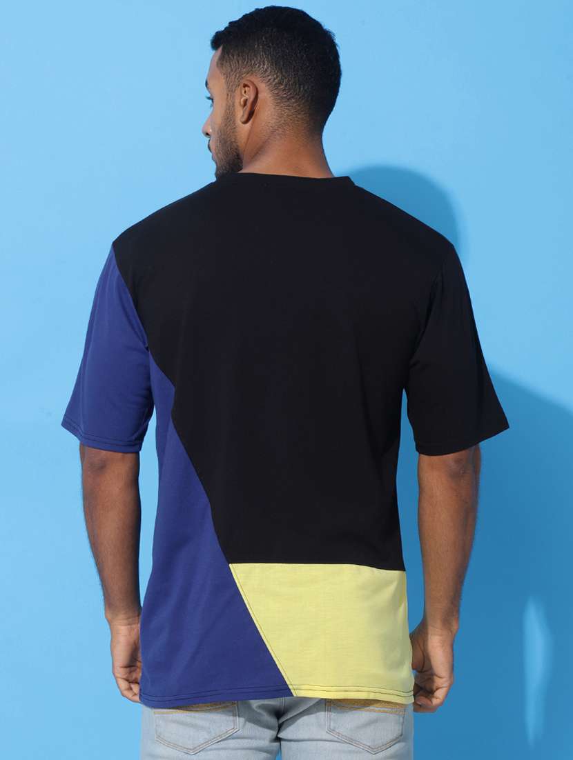 Men Color Blocked Oversized Short Sleeves T Shirt