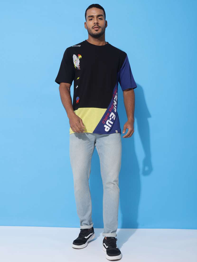 Men Color Blocked Oversized Short Sleeves T Shirt