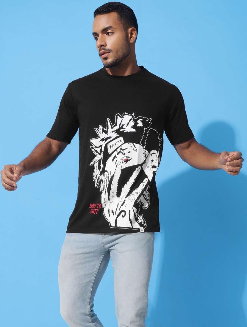 men front & back print oversized short sleeves t-shirt