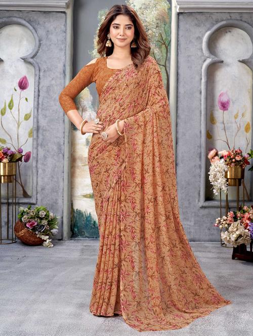 orange georgette printed saree with blouse - 21303694 -  Standard Image - 0