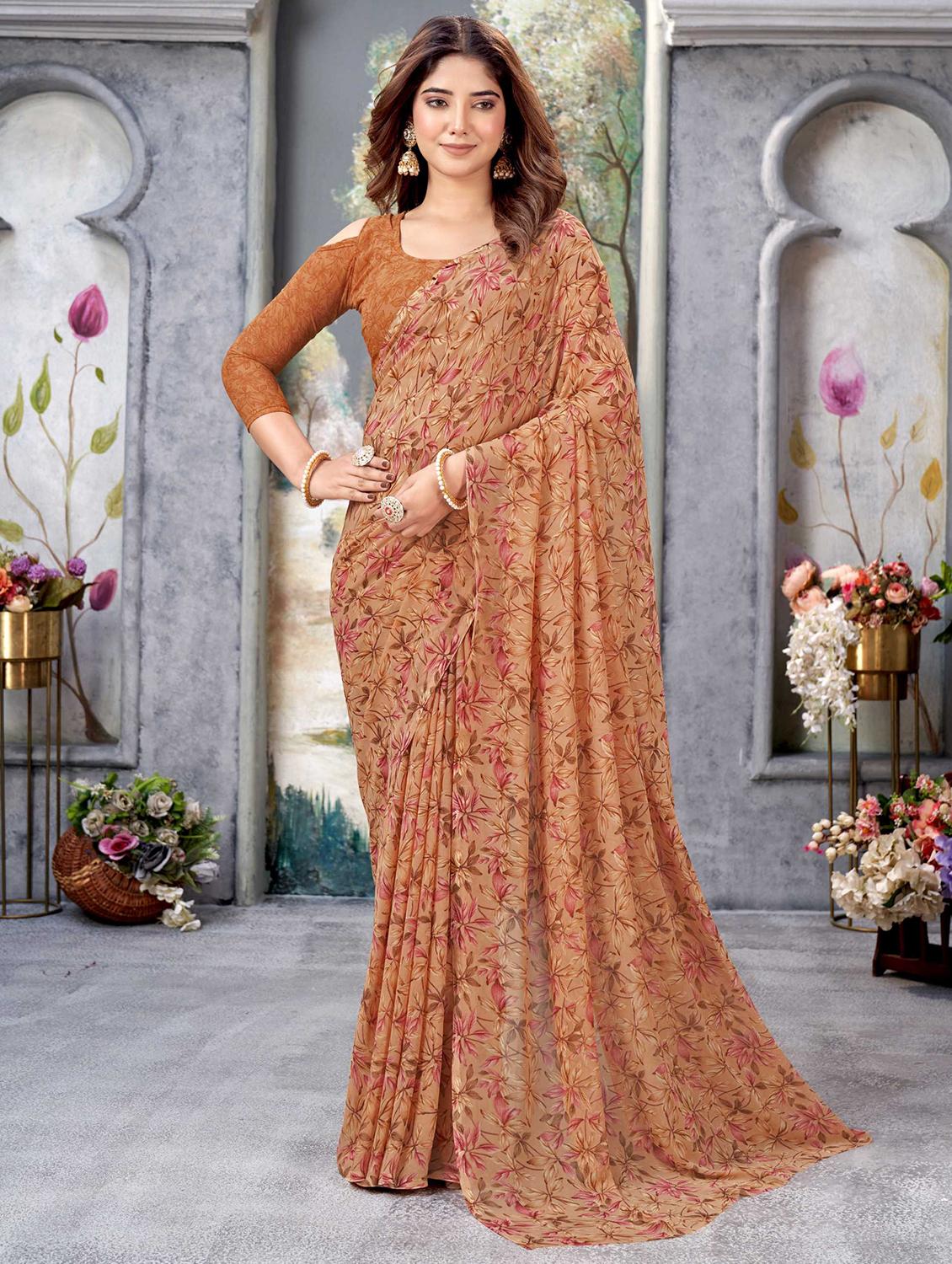 orange georgette printed saree with blouse - 21303694 -  Zoom Image - 0