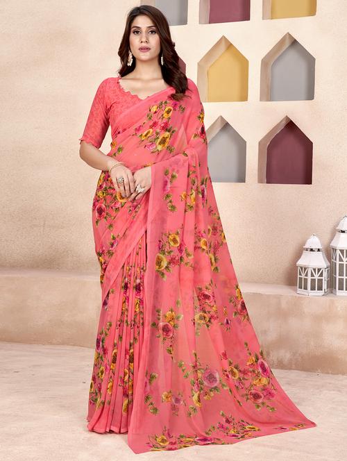 pink georgette printed saree - 21303718 -  Standard Image - 0