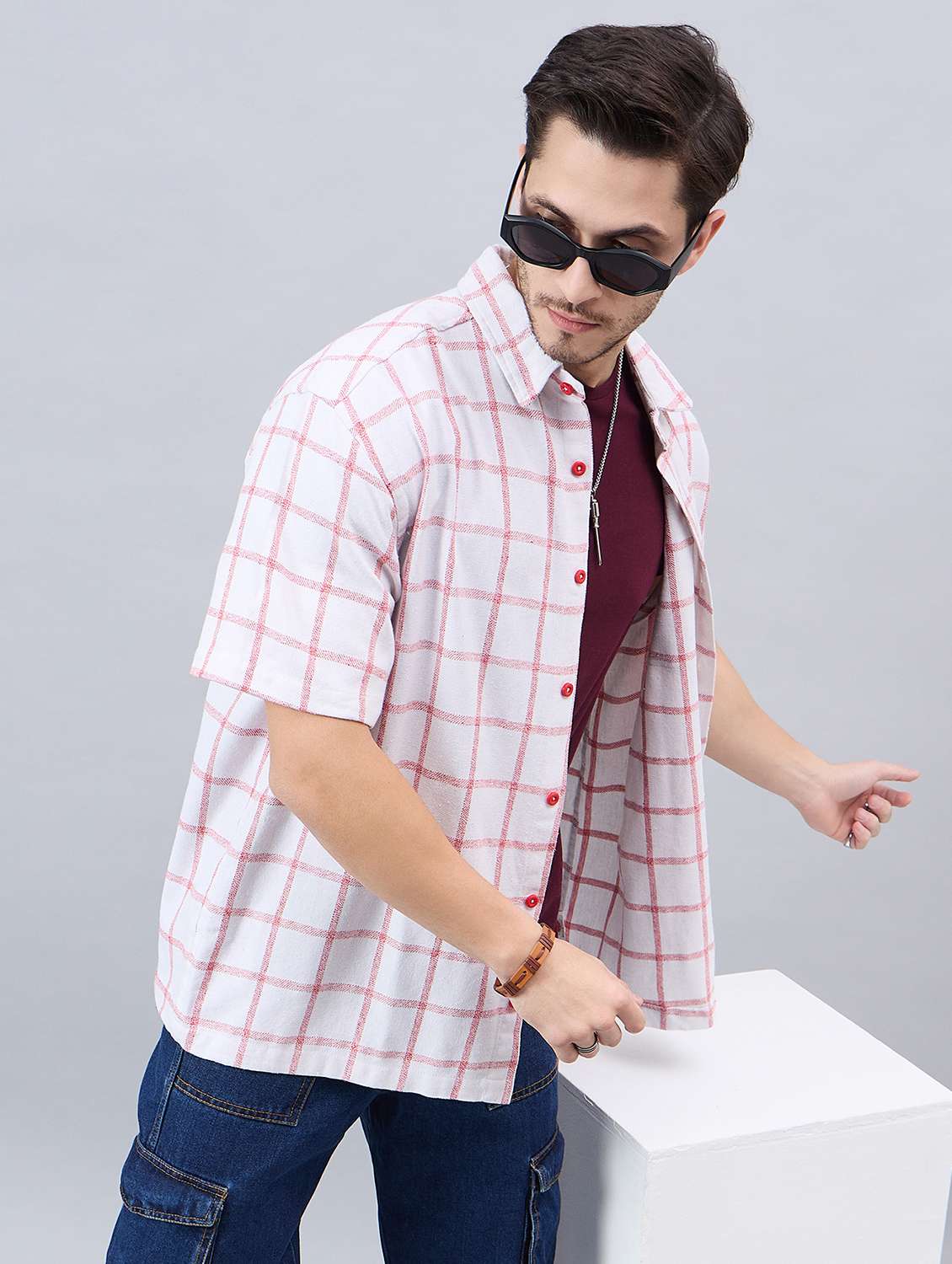 white checkered cotton casual shirt - 21303889 - Standard Image - 3