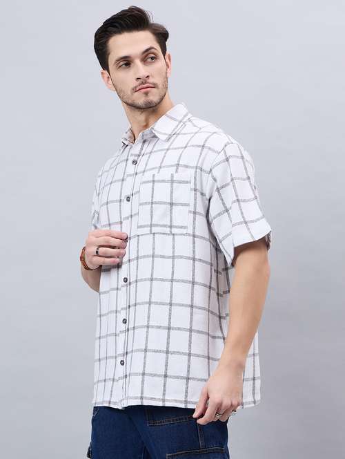 white checkered cotton casual shirt - 21303890 - Standard Image - 0
