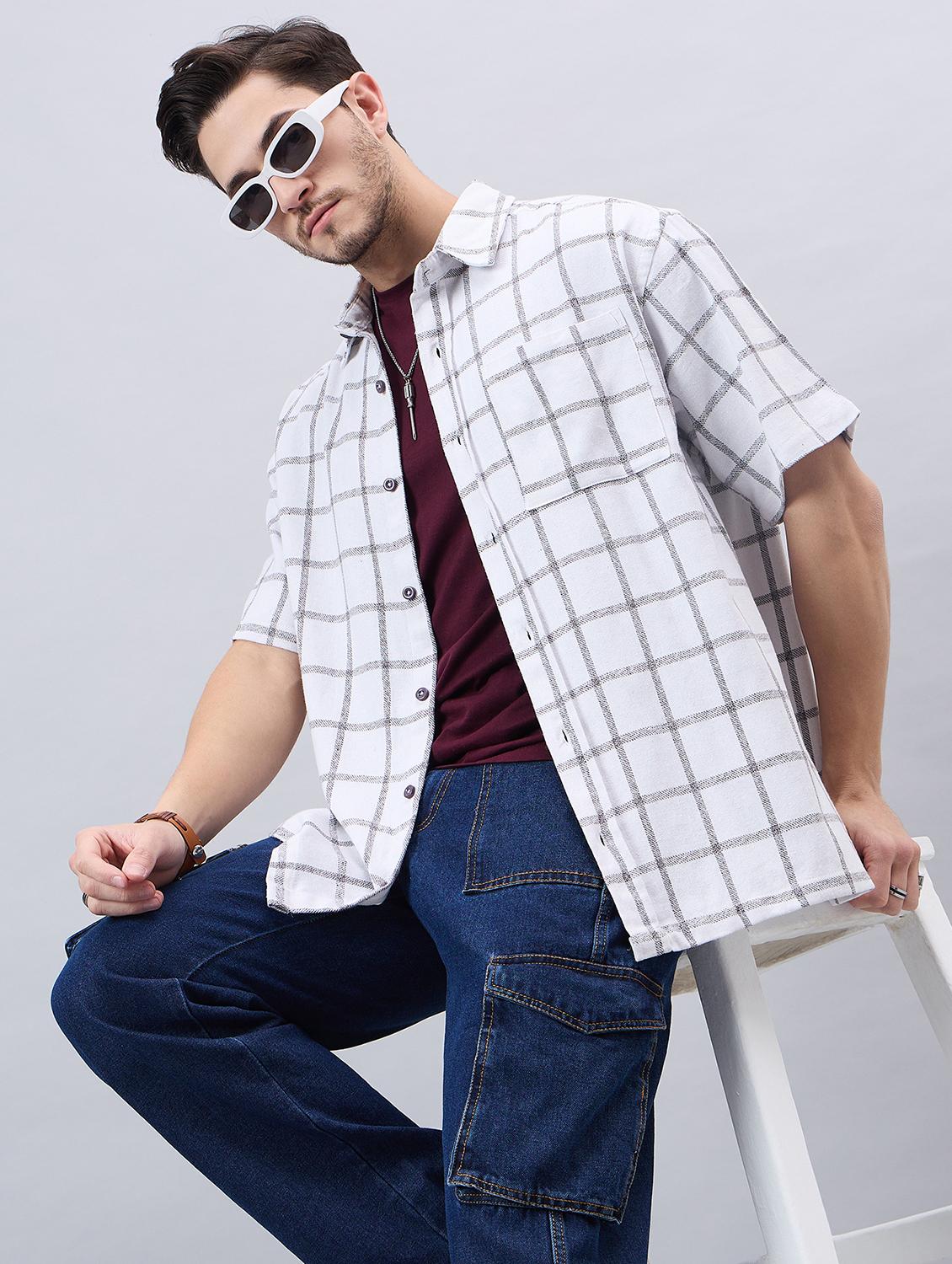 white checkered cotton casual shirt - 21303890 - Standard Image - 3