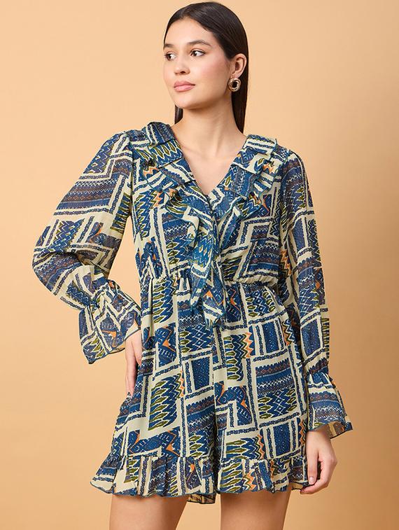off white printed polyester romper - 21304042 - Zoom Image - 0