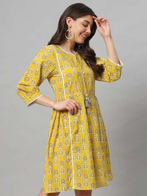 women yellow cotton a-line dress - 21304126 - Standard Image - 0