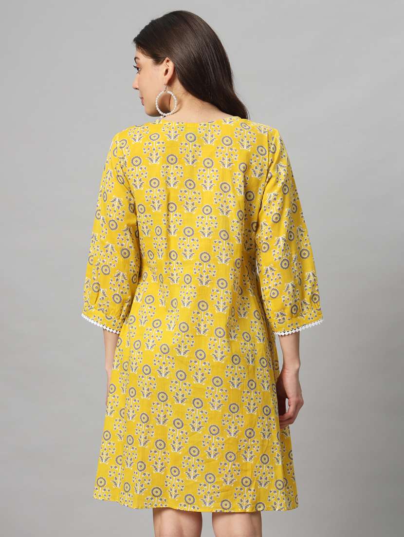 women yellow cotton a-line dress - 21304126 - Standard Image - 3