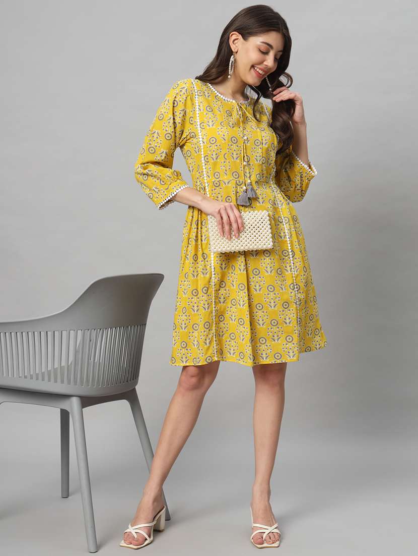 women yellow cotton a-line dress - 21304126 - Standard Image - 5