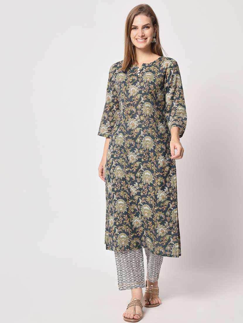 women floral notch neck kurta pant set