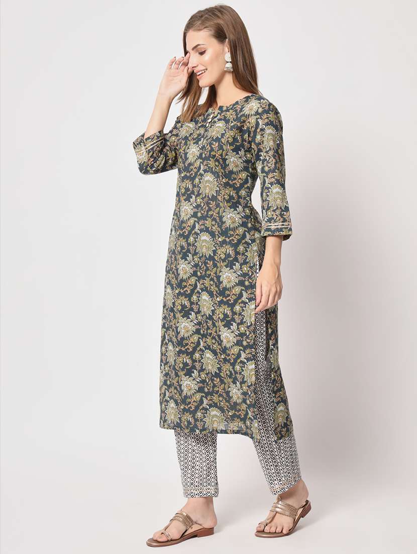 women floral notch neck kurta pant set - 21304175 -  Standard Image - 3