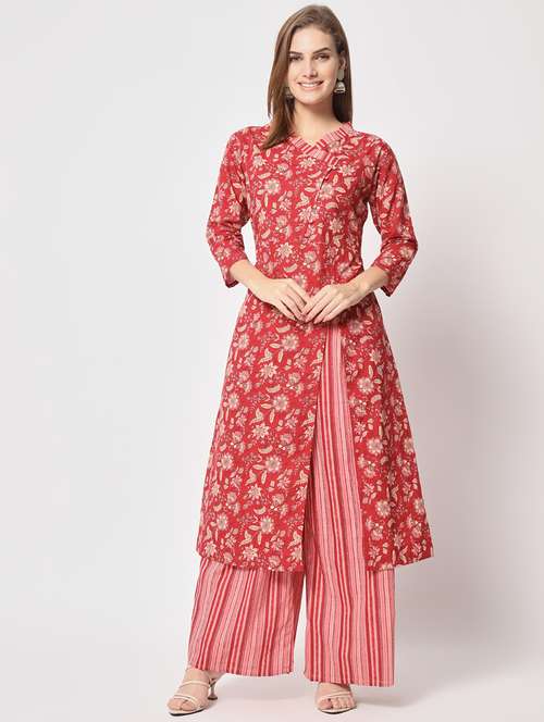 women v neck kurta palazzo set  - 21304198 -  Standard Image - 0