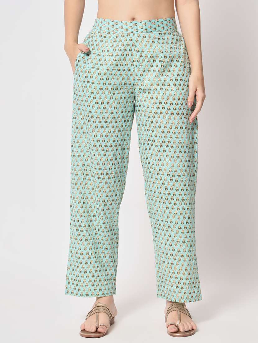 women sea green floral printed kurta palazzo set - 21304201 -  Standard Image - 5