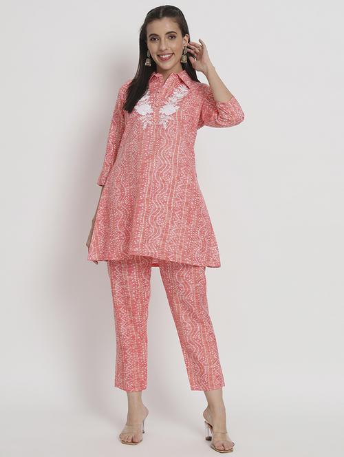 women paech bandhani printed kurta pant set - 21304209 - Standard Image - 0