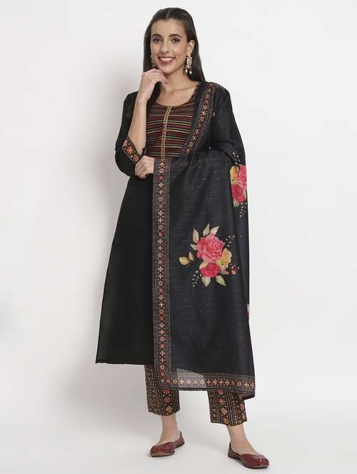 women three quarter sleeve kurta pant with dupatta set - 21304214 -  Standard Image - 0
