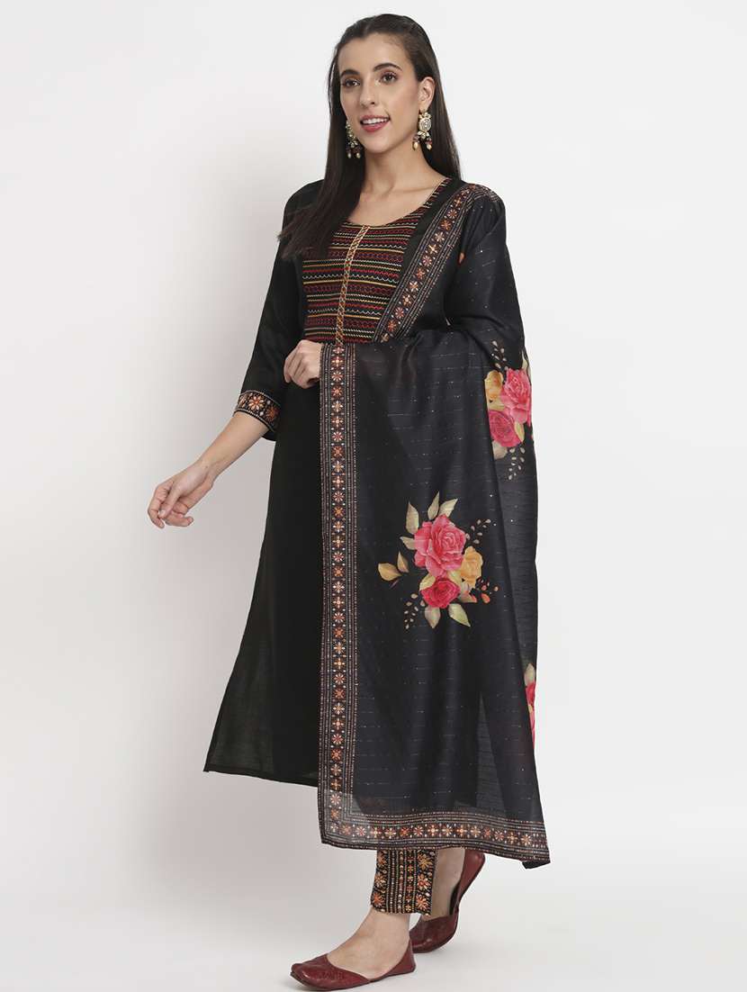 women three quarter sleeve kurta pant with dupatta set - 21304214 - Standard Image - 3