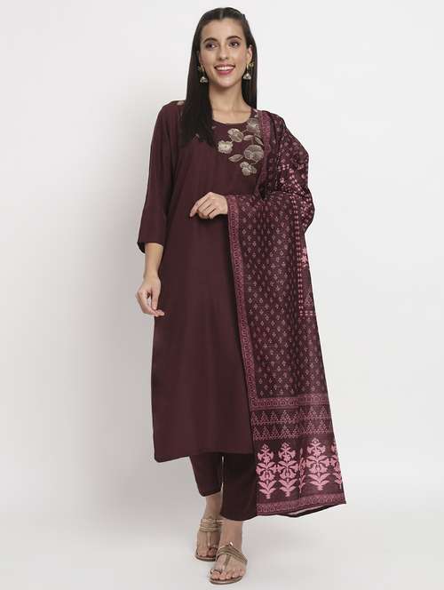 women three quarter sleeve kurta pant with dupatta set - 21304218 - Standard Image - 0