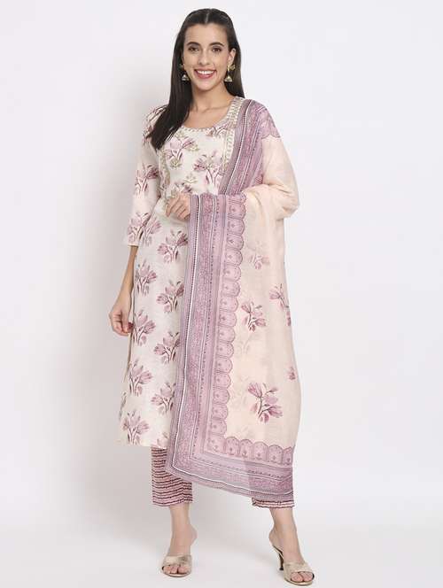 women three quarter sleeve kurta pant with dupatta set - 21304220 -  Standard Image - 0