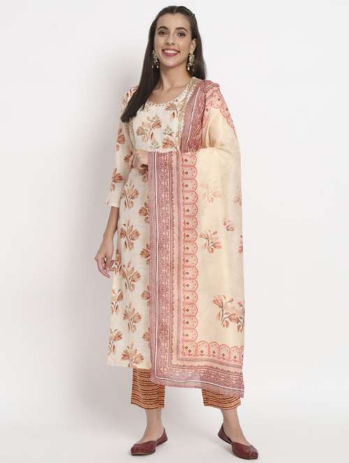 women three quarter sleeve kurta pant with dupatta set - 21304222 -  Standard Image - 0