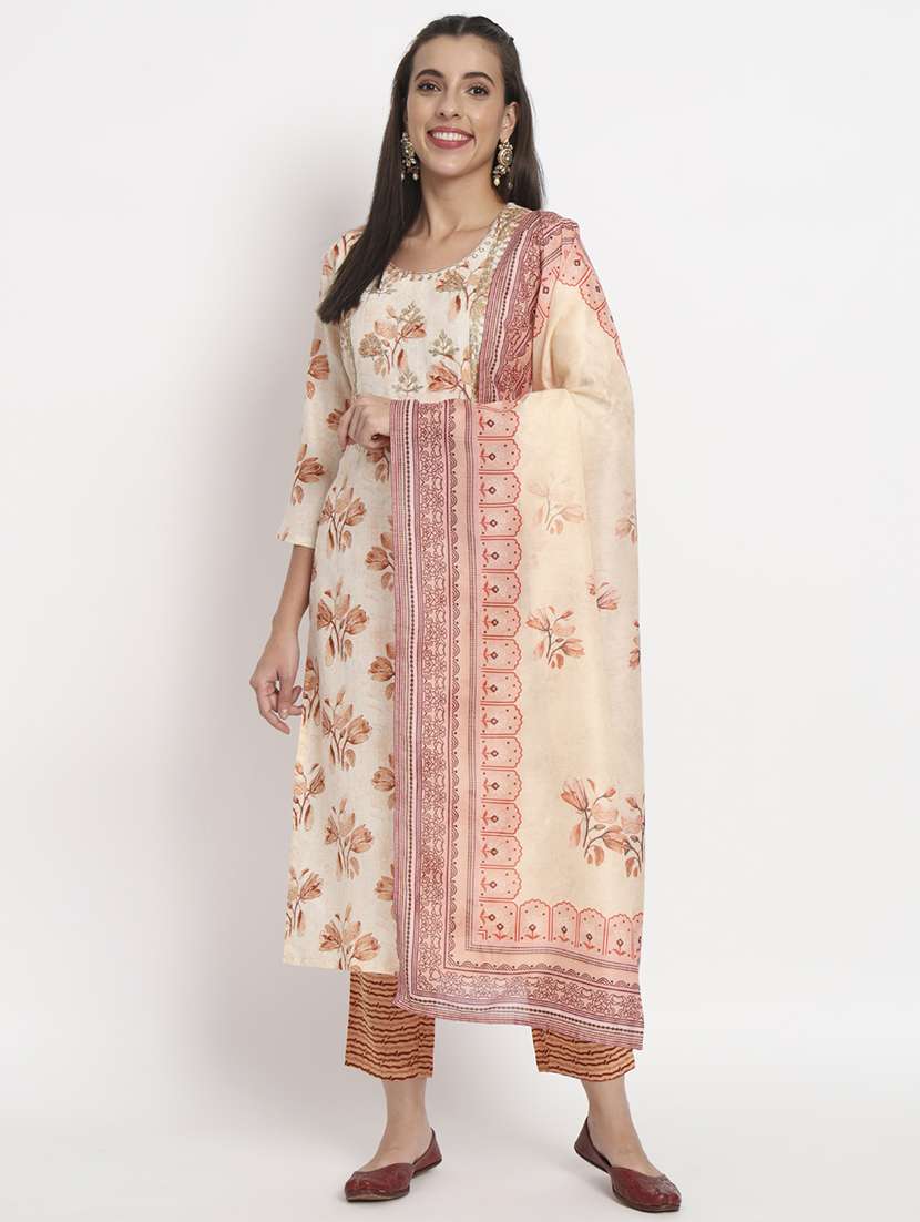 women three quarter sleeve kurta pant with dupatta set