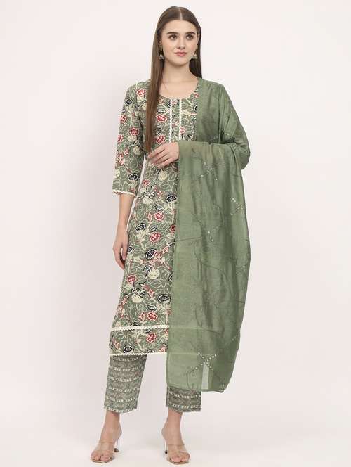 women three quarter sleeve kurta pant with dupatta set - 21304224 -  Standard Image - 0