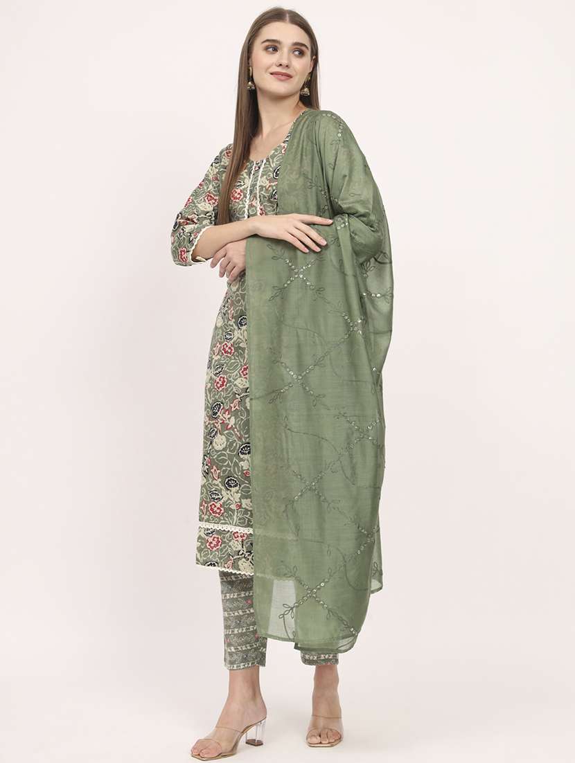 women three quarter sleeve kurta pant with dupatta set - 21304224 -  Standard Image - 3