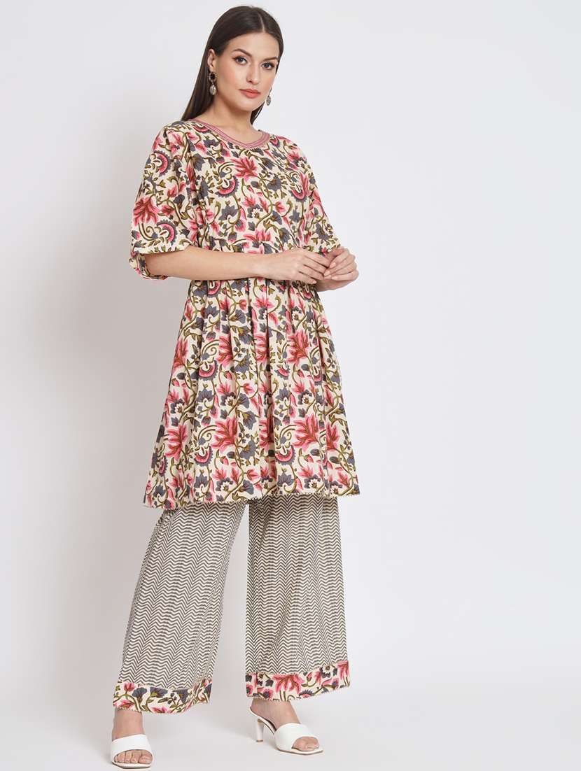 women elbow sleeve kurta palazzo with dupatta set - 21304232 - Standard Image - 3